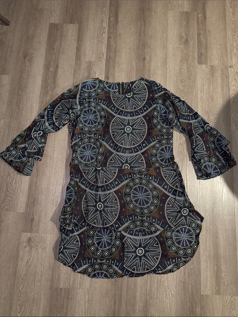 Bohemian High-Low Patterned Dress Tunic in Navy